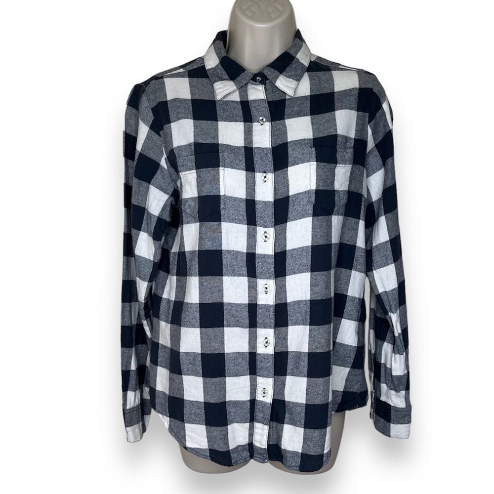 Wrangler Buffalo Plaid Gray Flannel Long Sleeve Button Front Shirt Women Medium